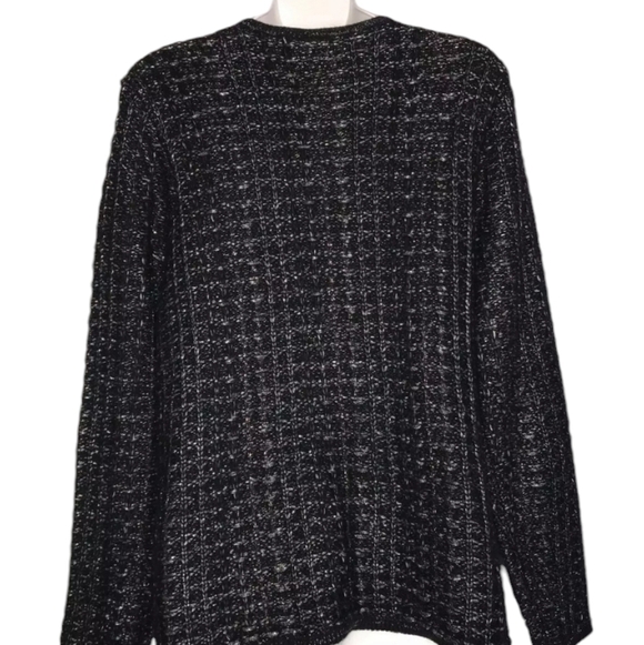 Black Cardigan Sweater with Textured Knit and Long Sleeves - Picture 2 of 7